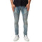Men's Ripped Patch Jeans Basic Pleated Jeans Mid Waist Straight Pants